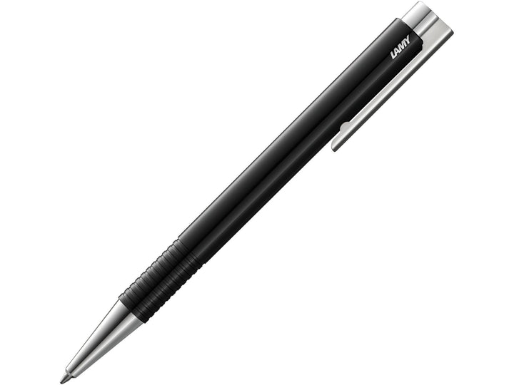 LAMY logo M+ ballpoint pen in Black featuring an integrated clip and push-button design, spring-loaded metal clip and blue broad LAMY M16 ballpoint refill
