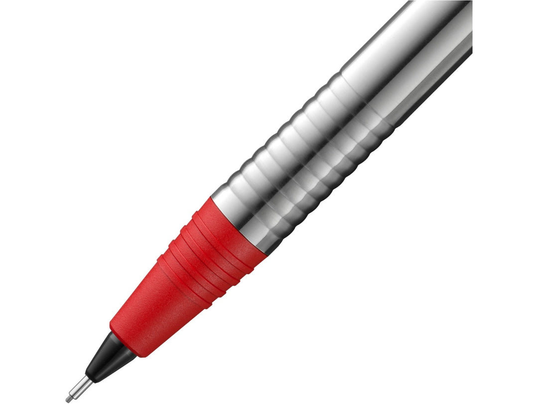 LAMY logo mechanical pencil grip section with matt stainless steel barrel and red grip
