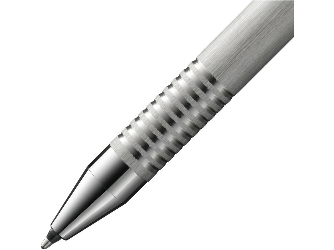 LAMY logo Twin Pen Brushed Set textured stainless steel grip section and writing tip close-up
