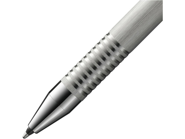 LAMY logo Twin Pen Brushed Set textured stainless steel grip section and writing tip close-up