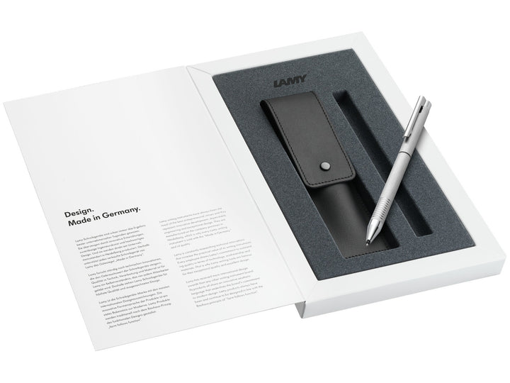 LAMY logo Twin Pen Brushed Set presentation box with leather pouch and multifunction pen
