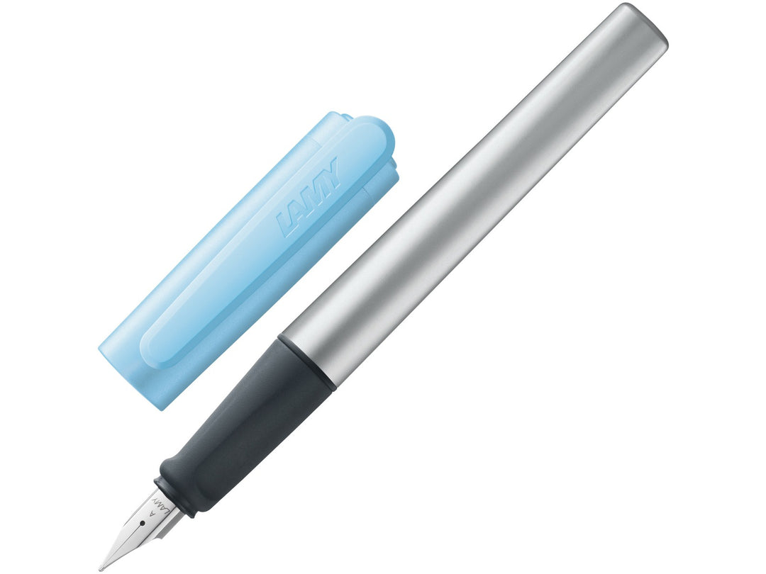 LAMY nexx fountain pen with aluminium construction, ergonomic soft grip section and blue cap for comfortable everyday writing