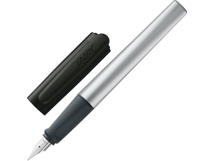 LAMY nexx fountain pen with aluminium construction, ergonomic soft grip section and black cap for comfortable everyday writing