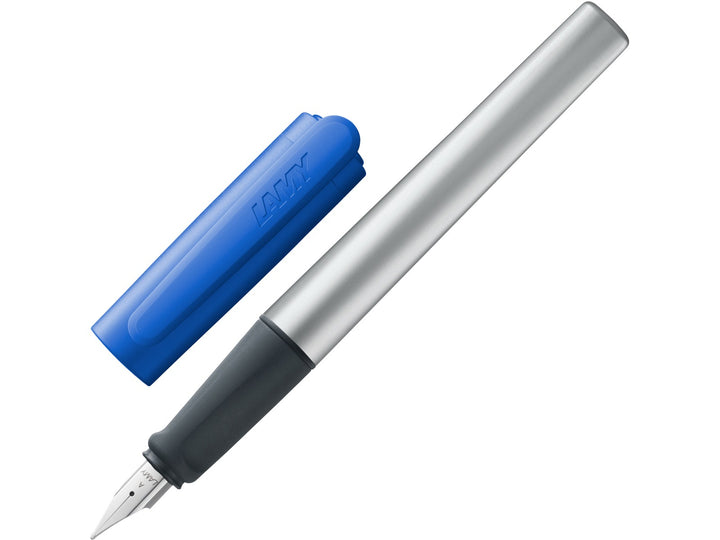 LAMY nexx fountain pen with aluminium construction, ergonomic soft grip section and blue cap for comfortable everyday writing