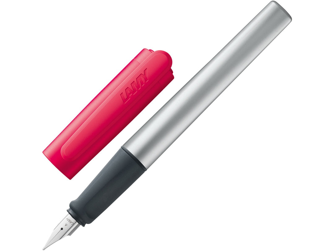 LAMY nexx fountain pen with aluminium construction, ergonomic soft grip section and red cap for comfortable everyday writing
