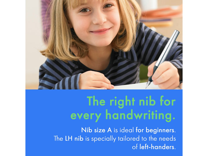 LAMY nexx fountain pen for students and everyday writing with ergonomic grip, stainless steel nib and aluminium body