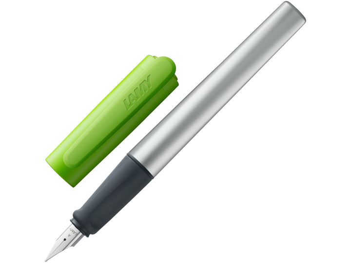 LAMY nexx fountain pen with aluminium construction, ergonomic soft grip section and green cap for comfortable everyday writing