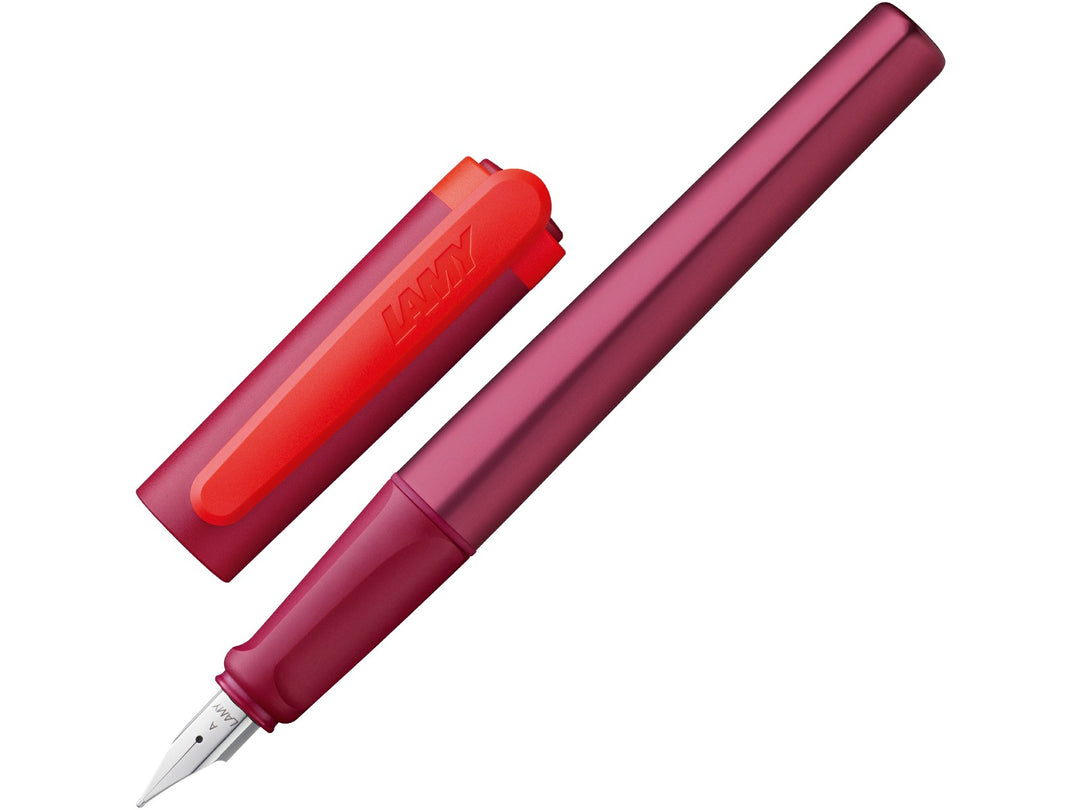 LAMY nexx Multired Special Edition fountain pen with aluminium construction, ergonomic soft grip section and red cap