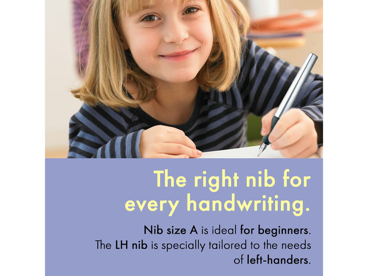 LAMY nexx fountain pen for students and everyday writing with ergonomic grip, stainless steel nib and aluminium body
