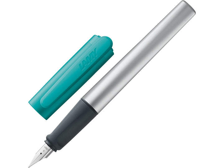 LAMY nexx fountain pen with aluminium construction, ergonomic soft grip section and green cap for comfortable everyday writing
