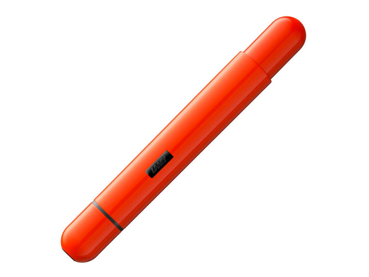 LAMY pico ballpoint pen in laser orange with compact pocket-sized design and innovative double push expansion mechanism.
