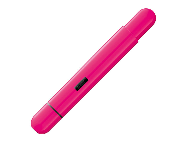 LAMY pico ballpoint pen in neon pink with compact pocket-sized design and innovative double push expansion mechanism.