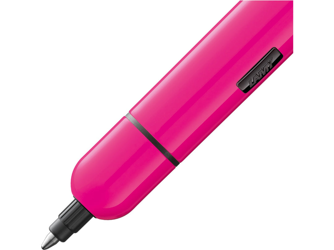 LAMY pico ballpoint pen in neon pink, showing the glossy finish, compact pocket