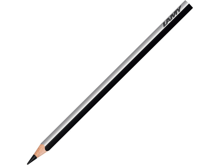 LAMY plus colour pencil in Black featuring a silver and black triangular barrel, high-quality colour core and ergonomic design for colouring, drawing, sketching and creative artwork