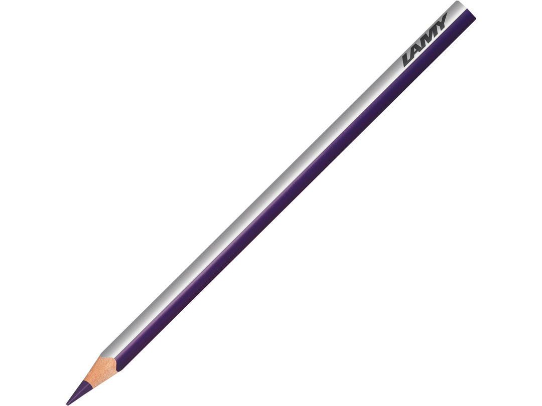 LAMY plus colour pencil in Blue Violet featuring a silver and violet triangular barrel, high-quality colour core and ergonomic design for colouring, drawing, sketching and creative artwork