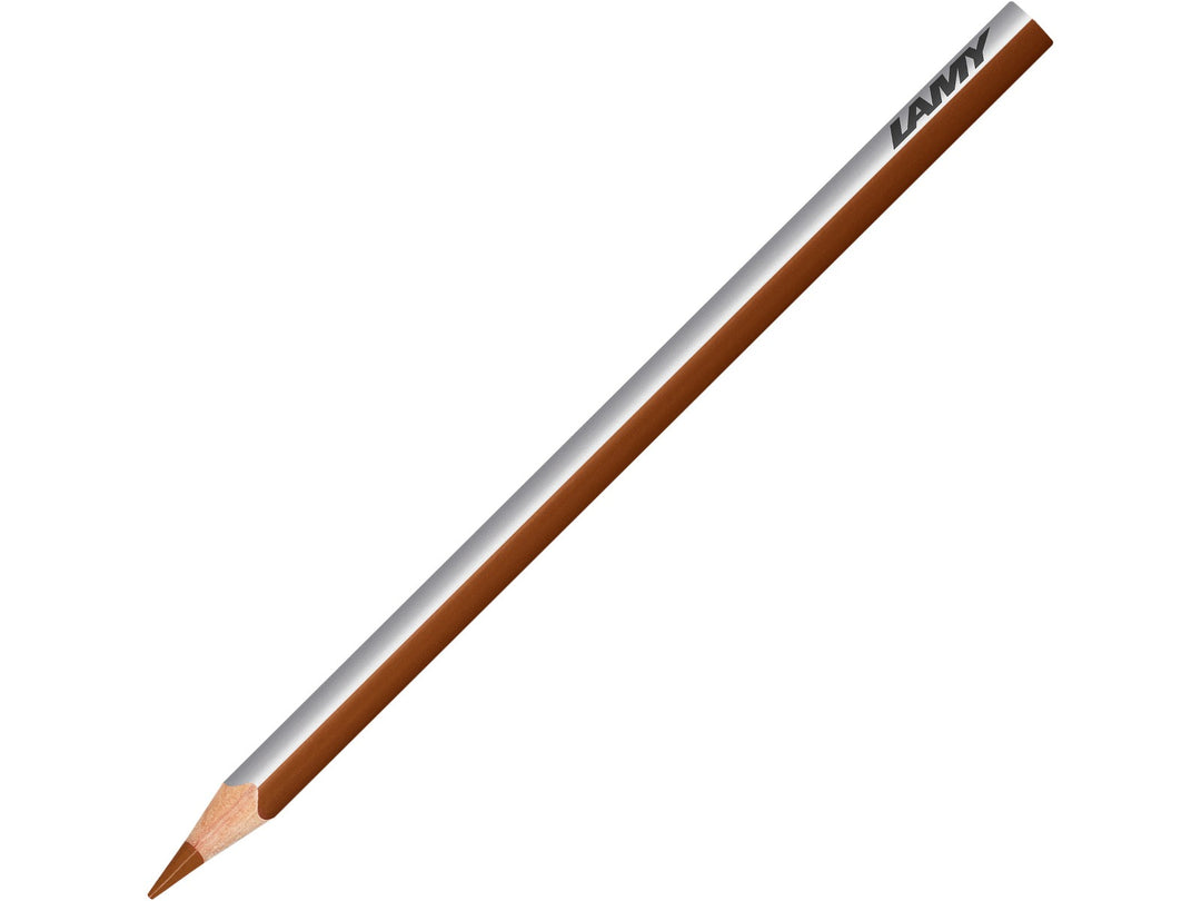 LAMY plus colour pencil in Burnt Ochre featuring a silver and brown triangular barrel, high-quality colour core and ergonomic design for colouring, drawing, sketching and creative artwork