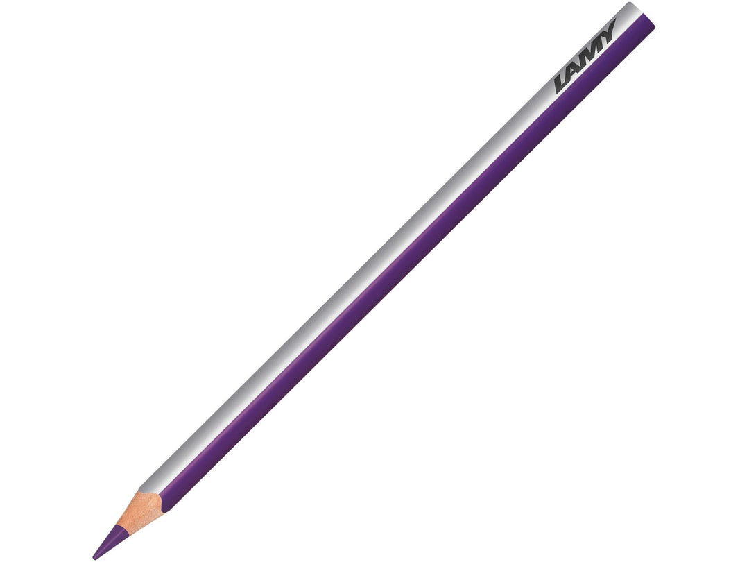 LAMY plus colour pencil in Crimson featuring a silver and purple triangular barrel, high-quality colour core and ergonomic design for colouring, drawing, sketching and creative artwork