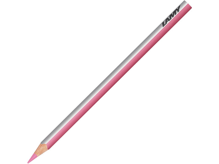 LAMY plus colour pencil in Dark Magenta featuring a silver and pink triangular barrel, high-quality colour core and ergonomic design for colouring, drawing, sketching and creative artwork