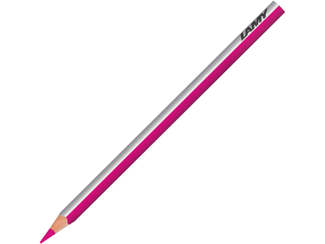 LAMY plus colour pencil in Erica featuring a silver and pink triangular barrel, high-quality colour core and ergonomic design for colouring, drawing, sketching and creative artwork