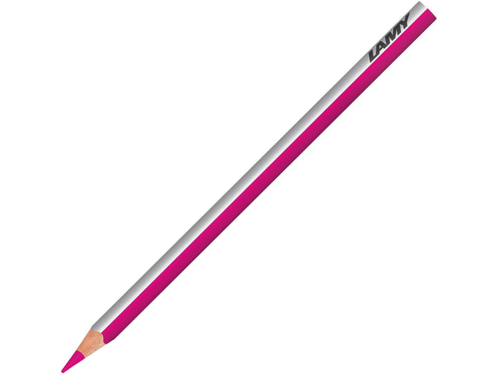 LAMY plus colour pencil in Erica featuring a silver and pink triangular barrel, high-quality colour core and ergonomic design for colouring, drawing, sketching and creative artwork
