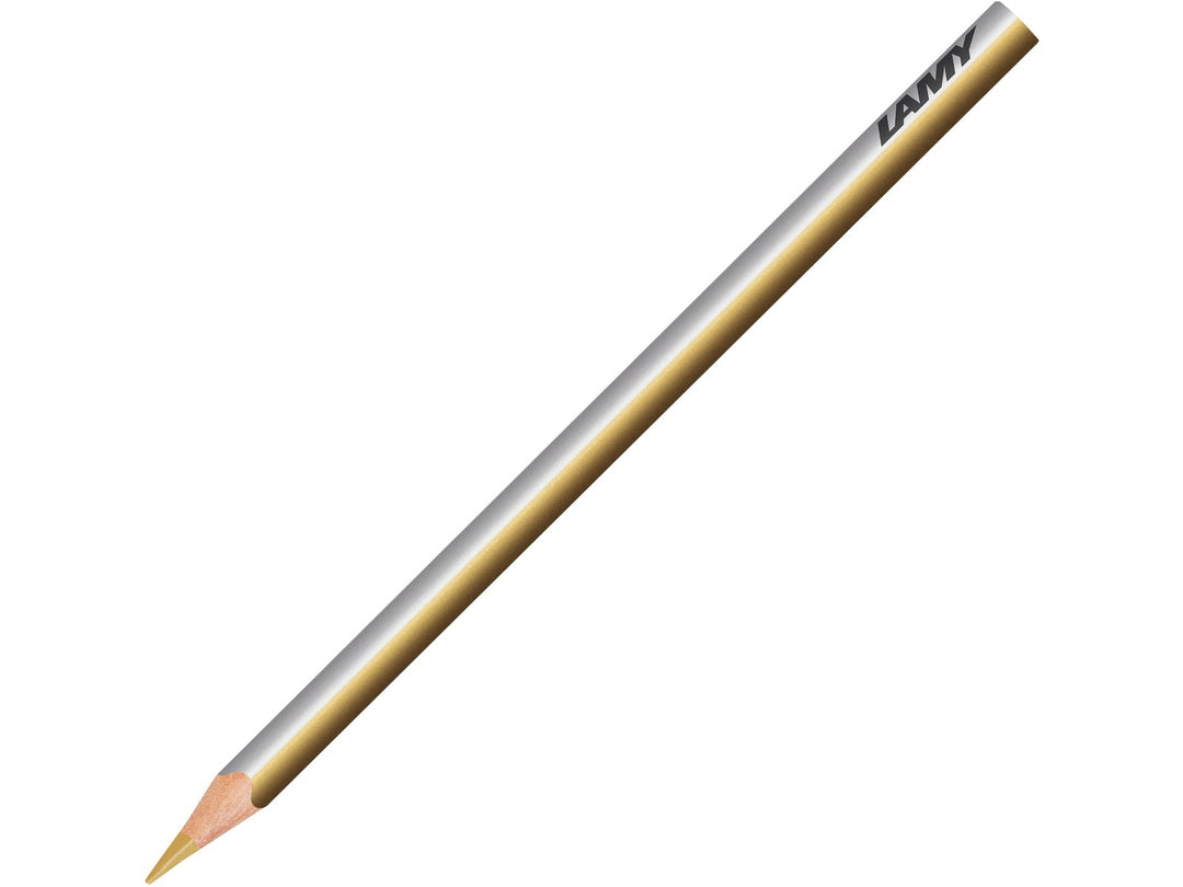 LAMY plus colour pencil in Gold featuring a silver and gold triangular barrel, high-quality colour core and ergonomic design for colouring, drawing, sketching and creative artwork