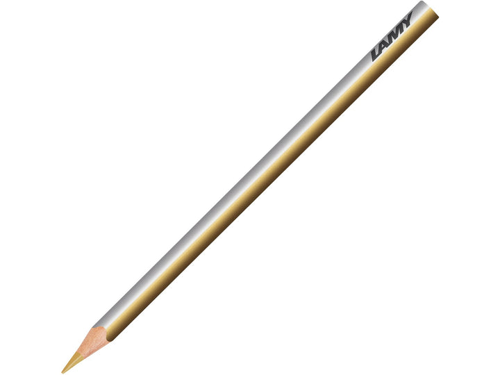 LAMY plus colour pencil in Gold featuring a silver and gold triangular barrel, high-quality colour core and ergonomic design for colouring, drawing, sketching and creative artwork