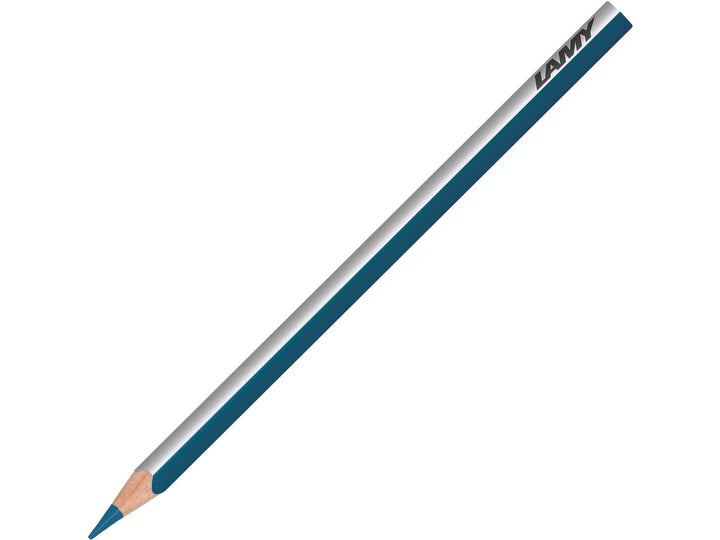 LAMY plus colour pencil in Helioblue Reddish featuring a silver and blue triangular barrel, high-quality colour core and ergonomic design for colouring, drawing, sketching and creative artwork