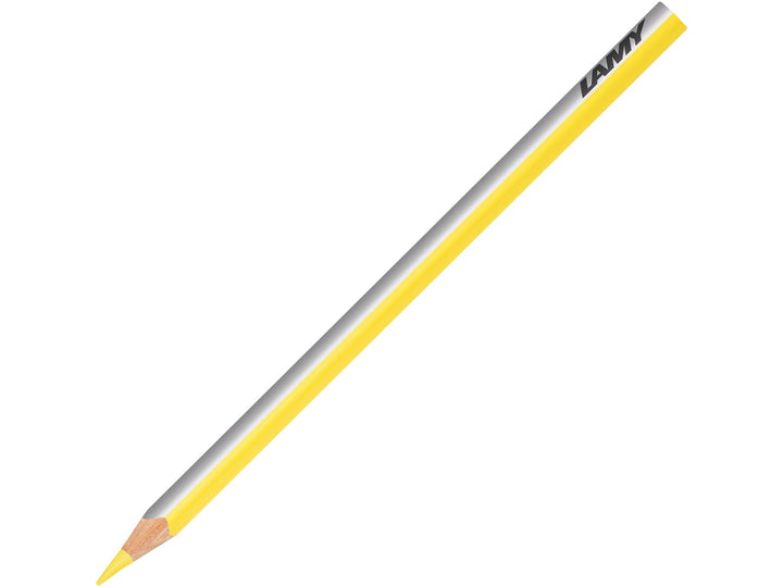LAMY plus colour pencil in Lemon Cadmium featuring a silver and yellow triangular barrel, high-quality colour core and ergonomic design for colouring, drawing, sketching and creative artwork