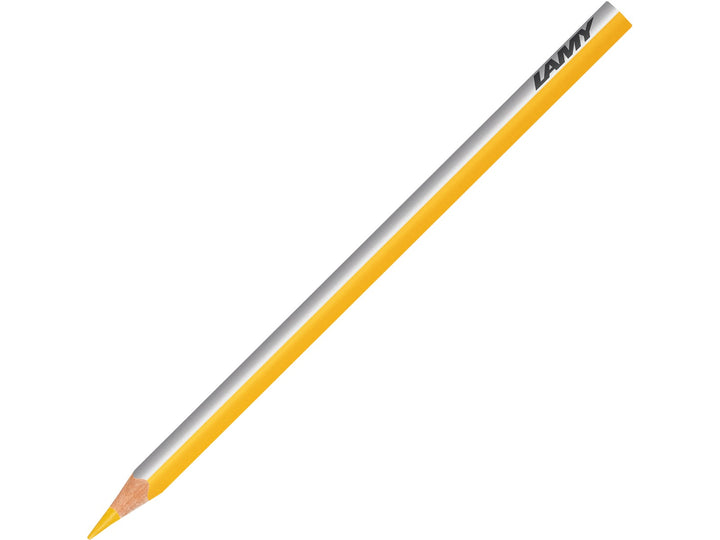 LAMY plus colour pencil in Lemon featuring a silver and yellow triangular barrel, high-quality colour core and ergonomic design for colouring, drawing, sketching and creative artwork
