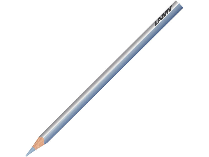 LAMY plus colour pencil in Light Ultramarine featuring a silver and blue triangular barrel, high-quality colour core and ergonomic design for colouring, drawing, sketching and creative artwork