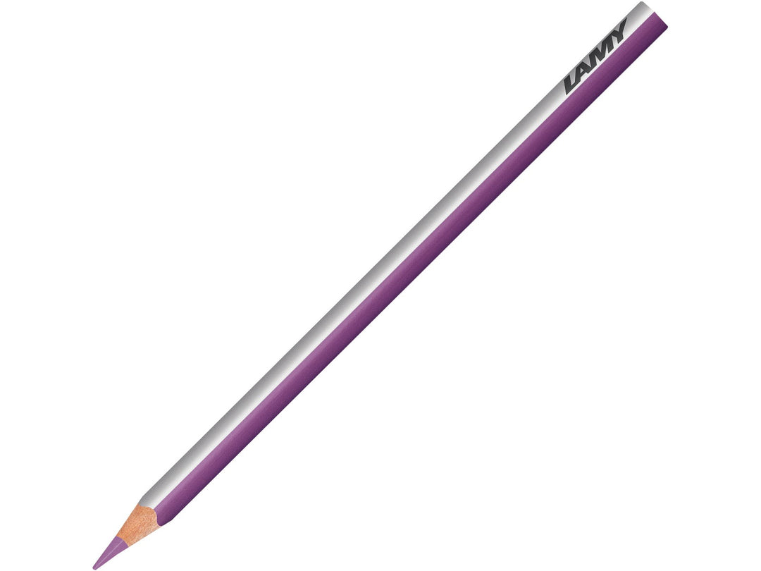 LAMY plus colour pencil in Light Violet featuring a silver and violet triangular barrel, high-quality colour core and ergonomic design for colouring, drawing, sketching and creative artwork