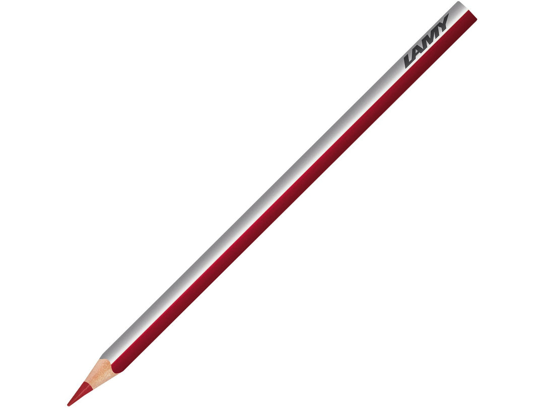 LAMY plus colour pencil in Middle Purple Pink featuring a silver and red triangular barrel, high-quality colour core and ergonomic design for colouring, drawing, sketching and creative artwork