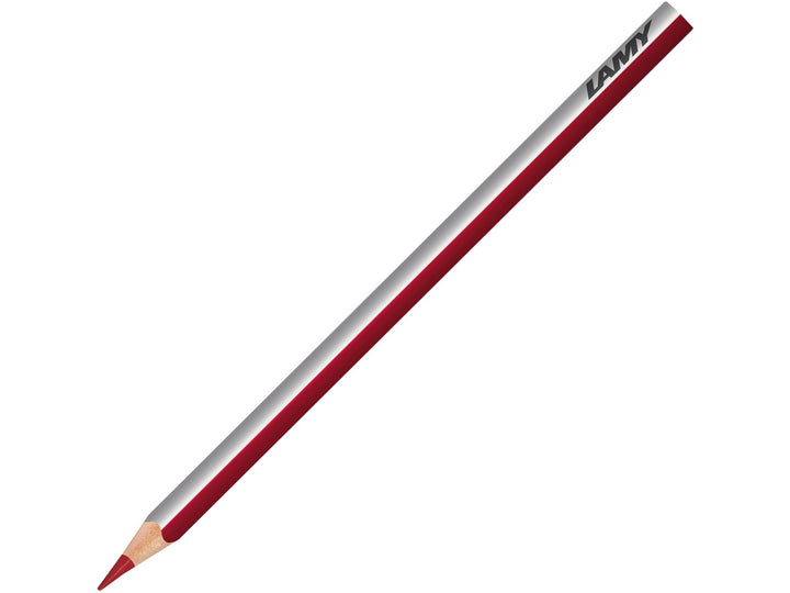 LAMY plus colour pencil in Middle Purple Pink featuring a silver and red triangular barrel, high-quality colour core and ergonomic design for colouring, drawing, sketching and creative artwork