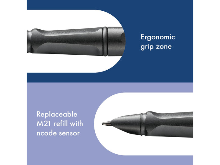 LAMY safari all black ncode Smartpen Digital Writing ergonomic grip and replaceable M21 refill with ncode sensor feature graphic