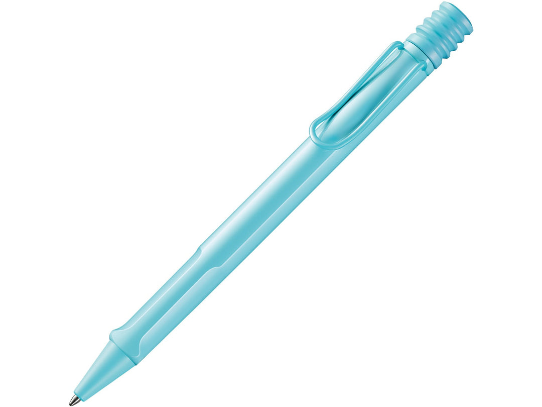 LAMY safari ballpoint pen in Aquasky with ergonomic grip section, self-sprung metal clip and blue medium LAMY M16 refill