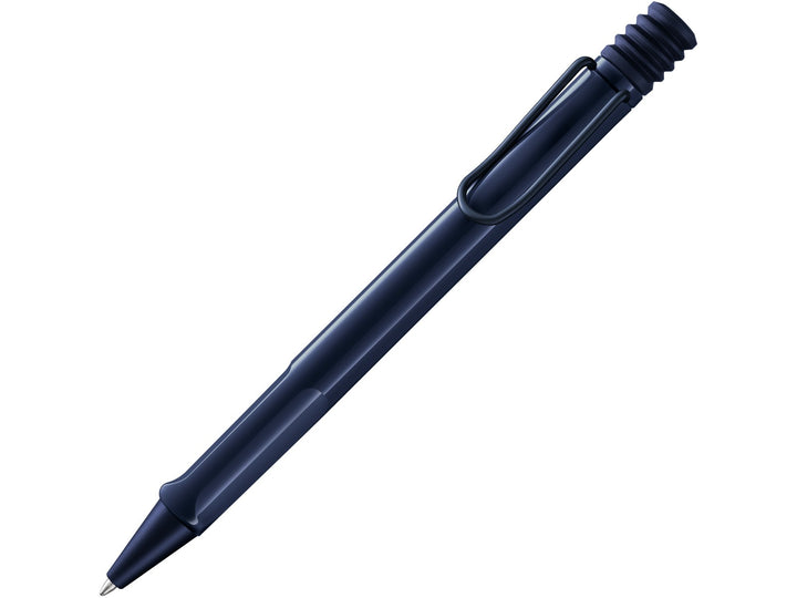 LAMY safari ballpoint pen in Dark Dusk 2025 Special Edition with ergonomic grip section, self-sprung metal clip and black medium LAMY M16 refill