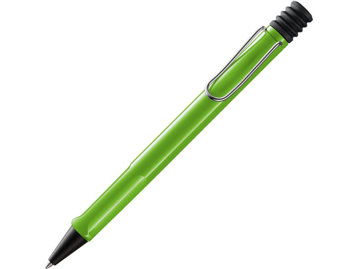 LAMY safari ballpoint pen in Green with ergonomic grip section, self-sprung metal clip and blue medium LAMY M16 refill