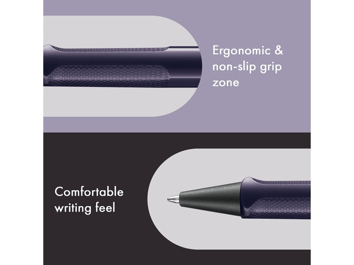 LAMY safari Ballpoint Pen Meteora Special Edition 2026 feature graphic showing ergonomic non-slip grip zone and comfortable writing feel