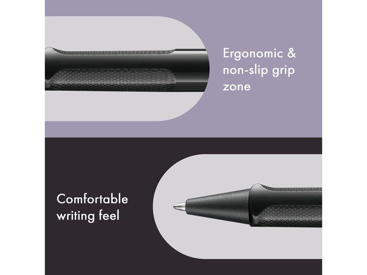 LAMY safari Ballpoint Pen Meteorite Special Edition 2026 feature graphic showing ergonomic non-slip grip zone and comfortable writing feel