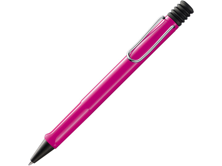 LAMY safari ballpoint pen in Pink with ergonomic grip section, self-sprung metal clip and blue medium LAMY M16 refill