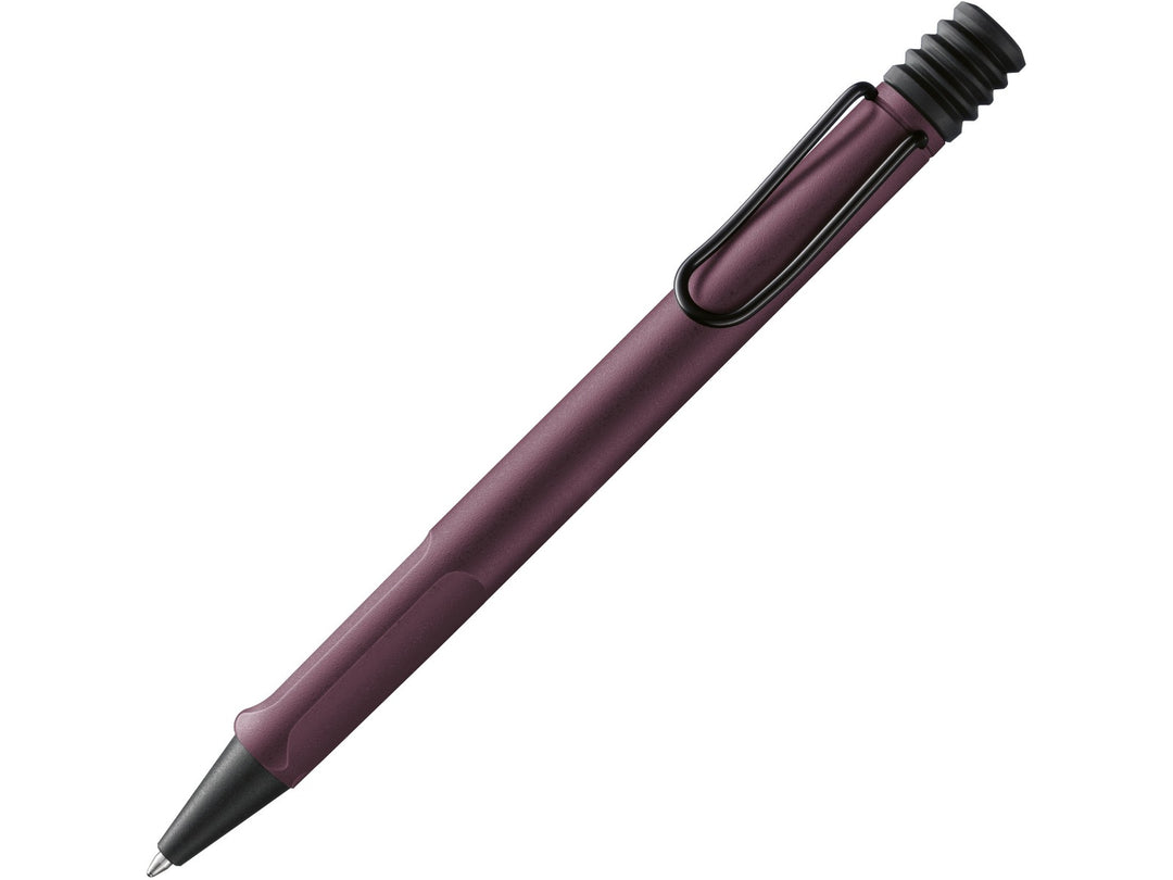 LAMY safari ballpoint pen in Scarlet with ergonomic grip section, self-sprung metal clip and black medium LAMY M16 refill