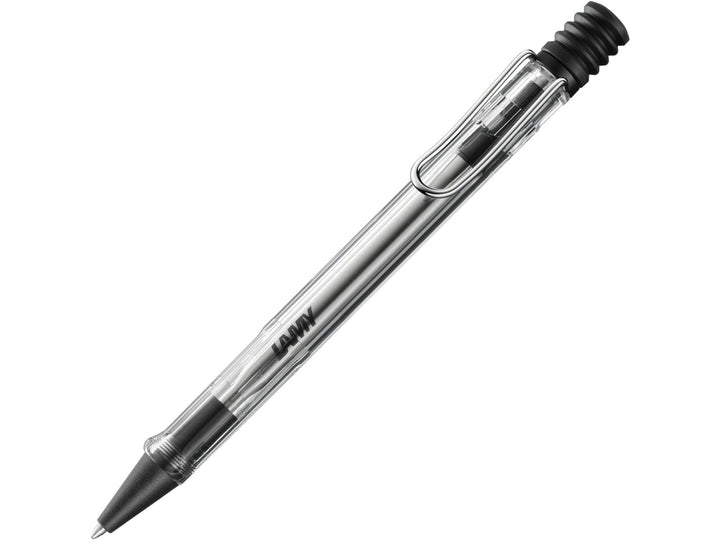 LAMY safari Vista ballpoint pen with transparent ASA plastic body, ergonomic grip section, self-sprung metal clip and black medium LAMY M16 refill