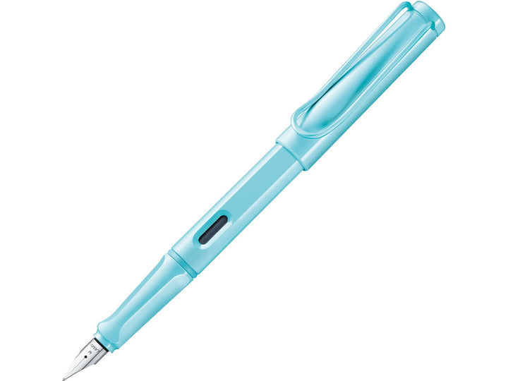 LAMY safari aquasky fountain pen featuring stainless steel nib, ergonomic grip section and wire clip