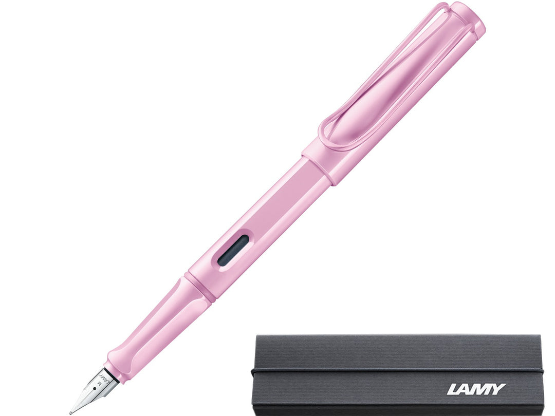 LAMY safari light rose fountain pen with stainless steel nib, ink window and branded LAMY gift box