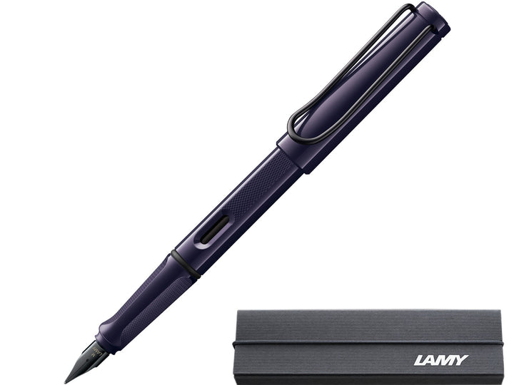 LAMY safari meteora fountain pen with black stainless steel nib, ink window and branded LAMY gift box