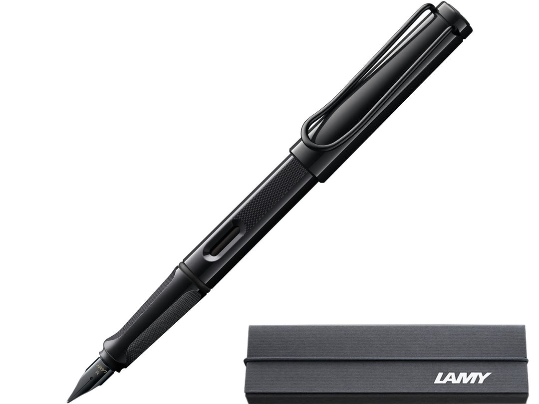 LAMY safari meteorite fountain pen with black stainless steel nib, ink window and branded LAMY gift box