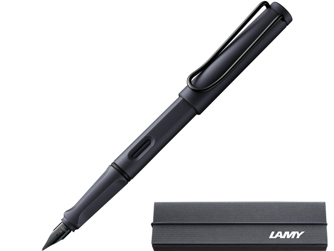 LAMY safari fountain pen Steel Black with black stainless steel nib and branded LAMY gift box