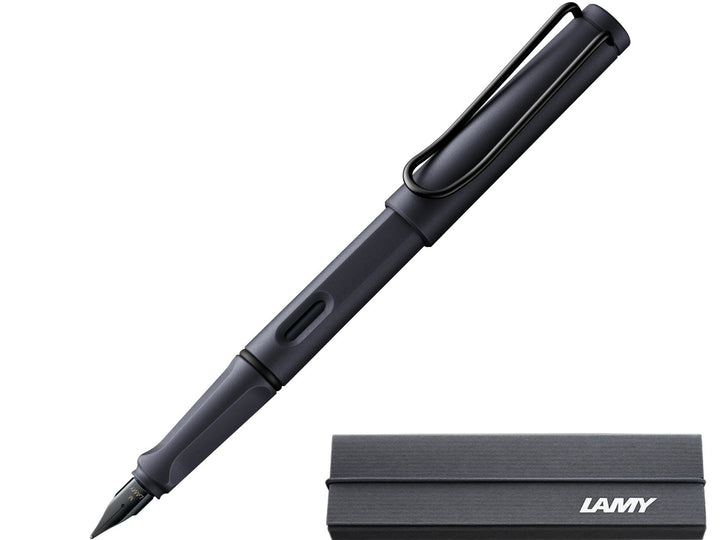 LAMY safari fountain pen Steel Black with black stainless steel nib and branded LAMY gift box