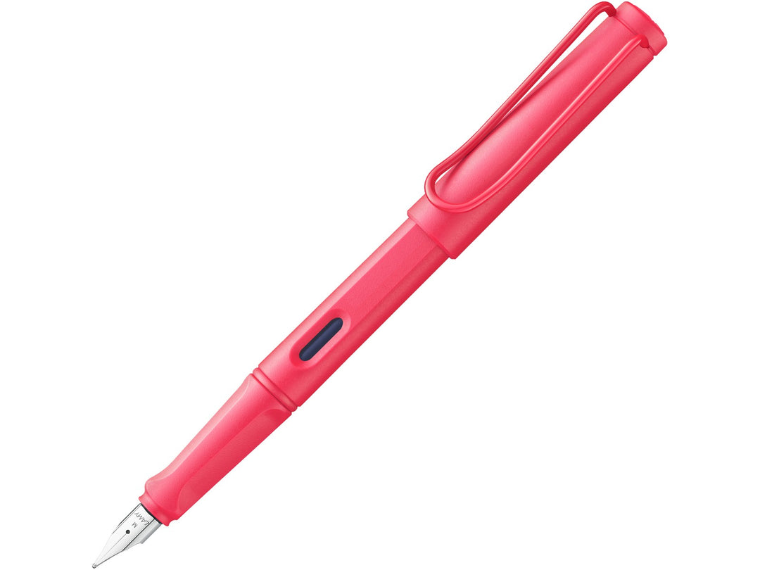 LAMY safari sunset fountain pen featuring stainless steel nib, ergonomic grip section and wire clip