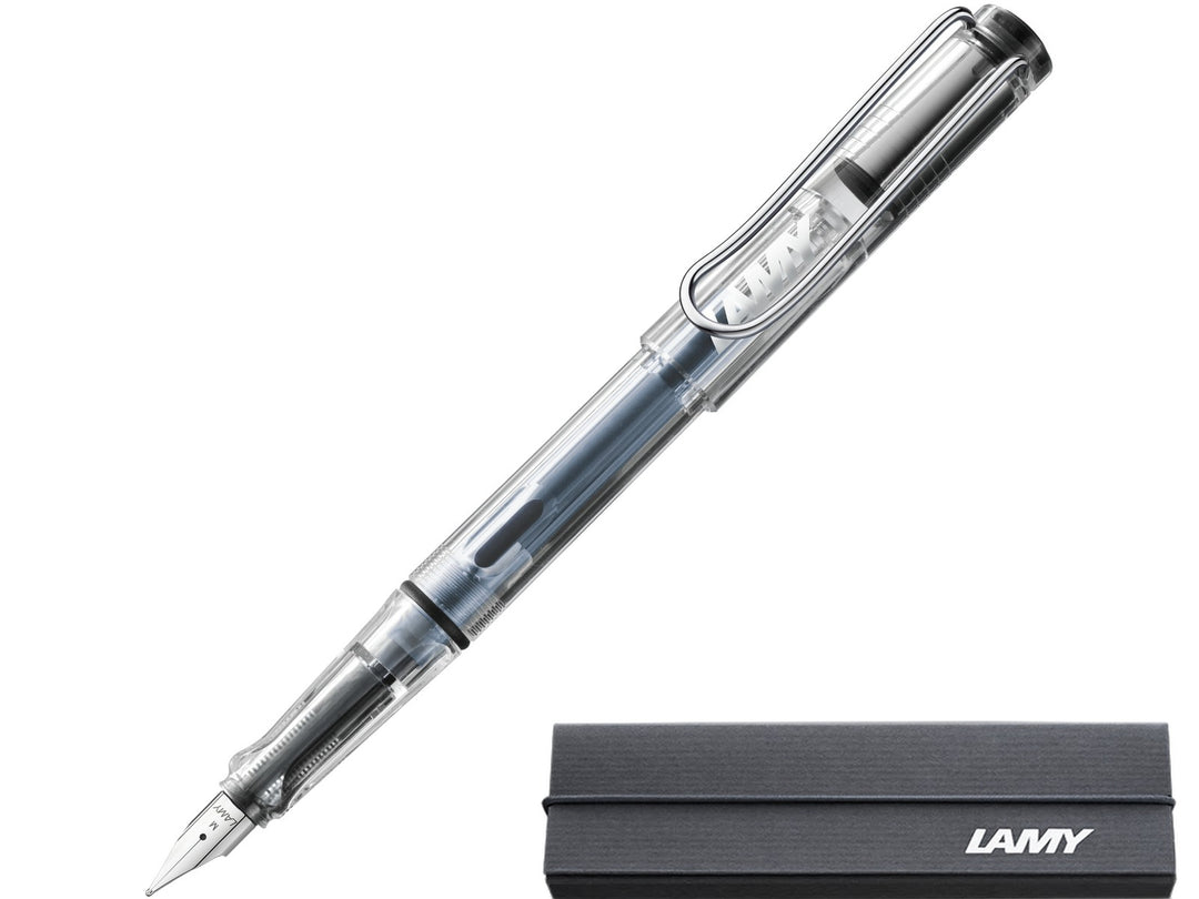 LAMY safari vista fountain pen with stainless steel nib, ink window and branded LAMY gift box